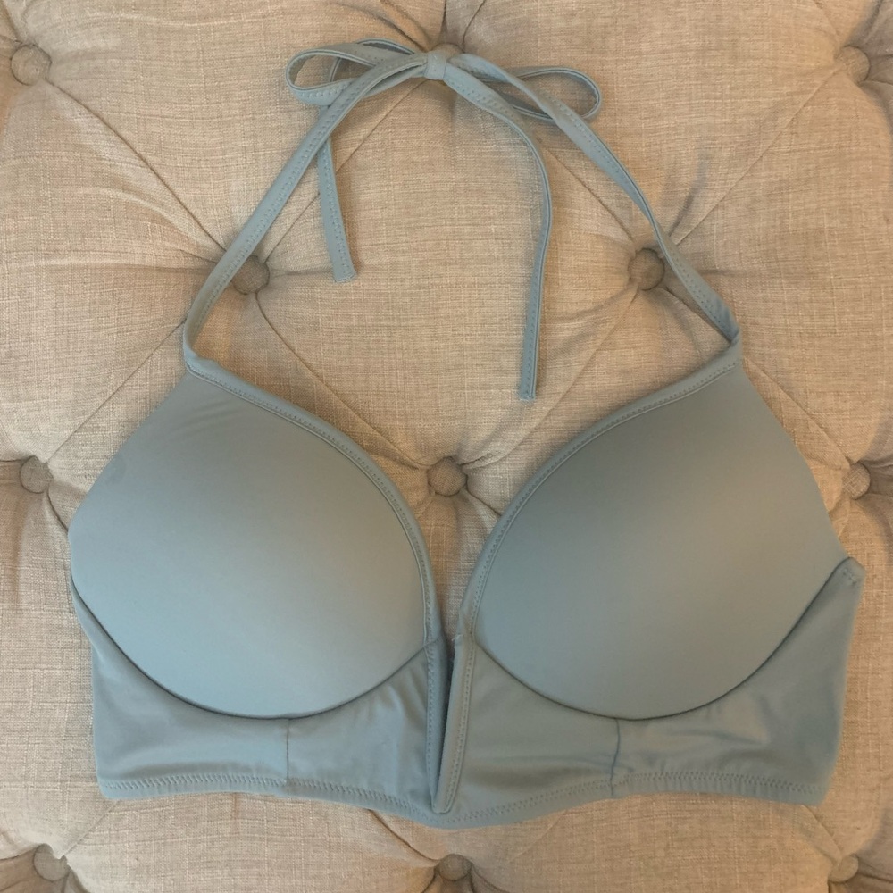 Victorias Secret Blue Strappy V-Wire Plunge PINK Bikini Top SZ Large